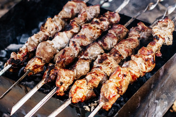 Barbecue skewers  on the brazier