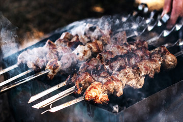 Barbecue skewers  on the brazier