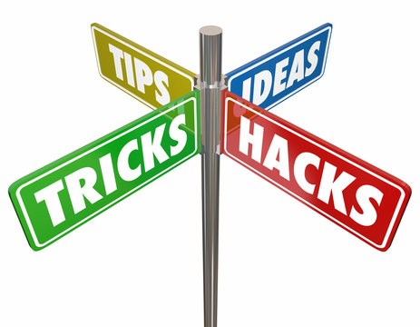 Tips Tricks Ideas Hacks 4 Way Signs 3d Illustration