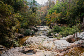 Fototapeta na wymiar beautiful river and Autumn mountain in forest