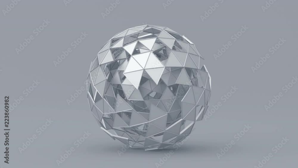 Poster abstract 3d rendering of geometric shape. modern looped animation background with polygonal sphere. 