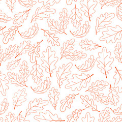 Seamless plant pattern of oak leaves. Line drawing