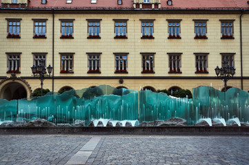 Fountains on the market in the city of Wroclaw in Poland.
