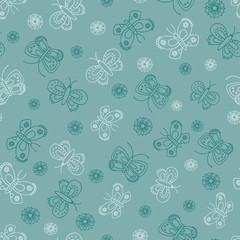 seamless pattern with line art butterflies