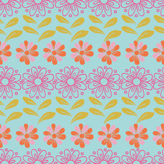 Vector blue garden tea party seamless pattern. Perfect for fabric, scrapbooking, wallpaper projects.