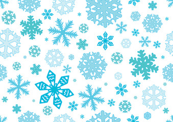 Seamless pattern of different snowflakes, Christmas background. Vector illustration