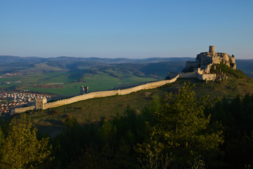 Fototapeta na wymiar A southern view of the Spis castle and its fortification in the morning in early spring with clear sky