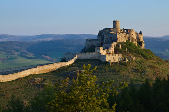 A southern view of the palace part of the Spis castle in the morning in early spring with clear sky