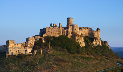 Fototapeta na wymiar Tight southeastern view of the Spis castle in the morning in early spring with clear sky