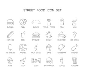 Street food icon set. Line icon vector.	