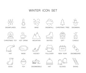 Line icons set. Winter pack. Vector illustration	