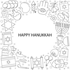 Hanukkah background from line icon. Linear vector pattern. Vector illustration	