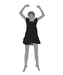 Realistic flat illustration of a jumping woman in dresses
