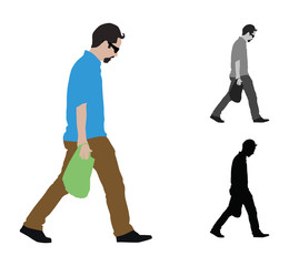 Realistic colored illustration of a  man walking with a shopping bag