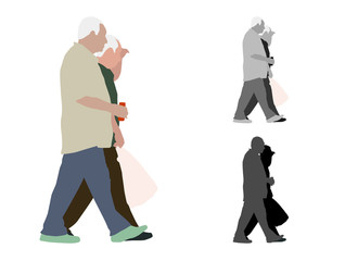 Realistic colored illustration of two walking old men