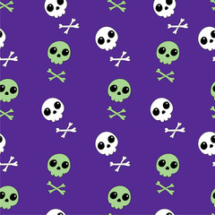 Obraz premium vector seamless pattern of skulls and bones on a celebration of halloween, on a blue background