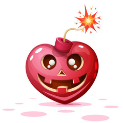Horror, fear, halloween illustration. Heart, pumpkin bomb cartoon characters Vector eps 10