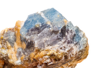 Macro mineral stone Corundum in rock a white background