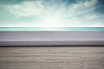Summer sea and wooden pier background 
