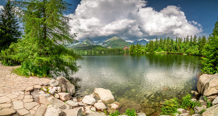 Beautiful panorama of Strbske Pleso lake, Slovakia