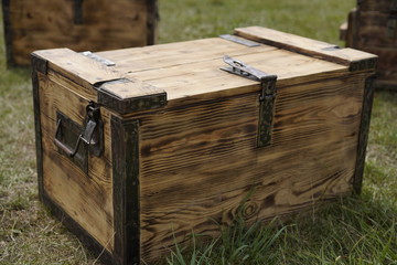 Old vintage wooden military medicine box