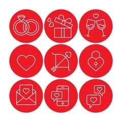 Love, heart, valentine day, wedding flat vector icons set