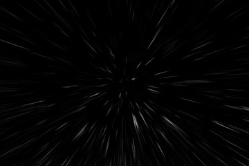 Obraz premium Bokeh white lines on black background, abstraction, abstract speed light motion blur texture, particle or space traveling, black and white extrusion effect