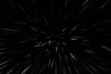 Bokeh white lines on black background, abstraction, abstract speed light motion blur texture, particle or space traveling, black and white extrusion effect