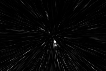 Bokeh white lines on black background, abstraction, abstract speed light motion blur texture, particle or space traveling, black and white extrusion effect