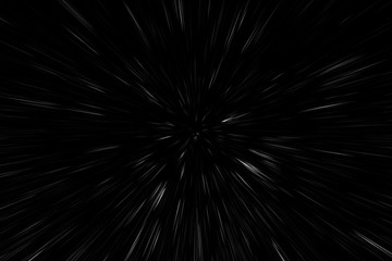 Bokeh white lines on black background, abstraction, abstract speed light motion blur texture, particle or space traveling, black and white extrusion effect