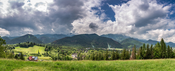 Panorama of Zakopane in cloudy day in summer, Poland