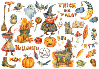 Fototapeta premium Watercolor Halloween Party Illustration isolated on white
