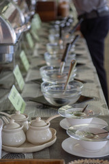 line of food tray for buffet breakfast launch and dinner