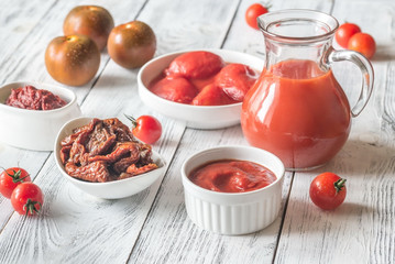 Assortment of products made of tomatoes
