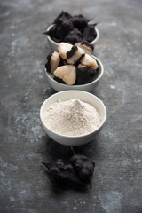 cooked Water chestnut with flour or powder, also known as singada/singara or shingada peeth, selective focus