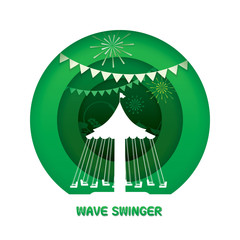 Wave swinger with paper cut style. Vector illustration of carnival funfair theme
