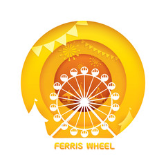 Ferris wheel with paper cut style. Vector illustration of carnival funfair theme
