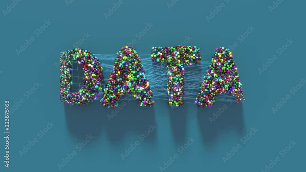 Poster 3d render abstract background with data title made of spheres that connected with lines. data and co