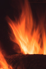 Log on fire in a home fireplace