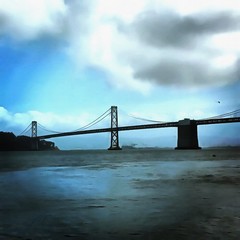 Oil painting. Art print for wall decor. Acrylic artwork. Big size poster. Watercolor drawing. Modern style fine art. Beautiful autumn landscape. Rain clouds. Long bridge above big river.