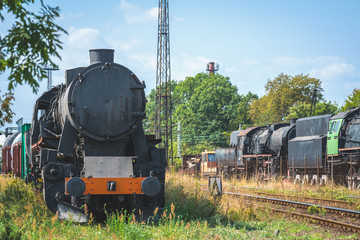 Old disused retro steam train locomotive