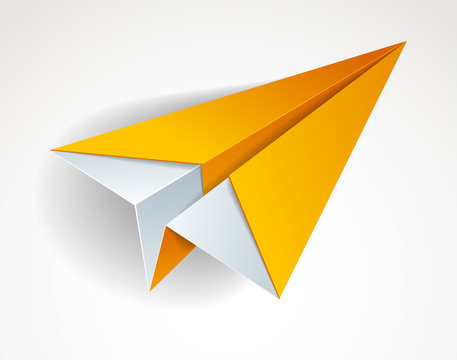Origami paper folded toy plane, 3d realistic vector illustration.