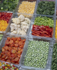 Frozen vegetables in the fridge.