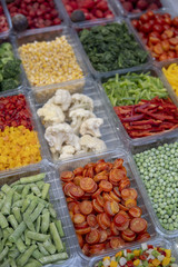 Frozen vegetables in the fridge.