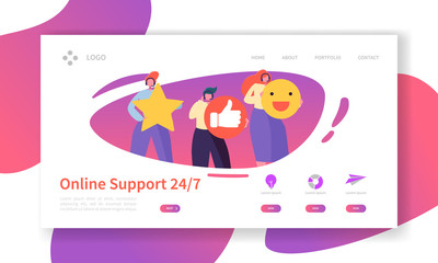 Online Technical Support Landing Page Template. Assistance Service Website Layout with Flat People Characters Hotline Operator. Easy to Edit and Customize Mobile Web Site. Vector illustration