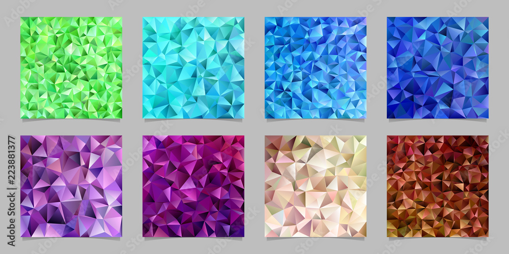 Poster geometric abstract chaotic triangle pattern background set - mosaic vector graphic designs from colo