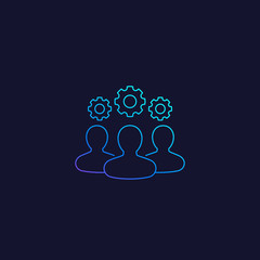 team interaction and management vector line icon
