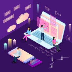 Laptop Programming Isometric Composition