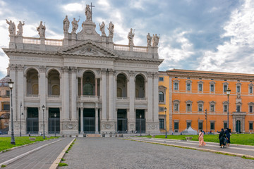 Fototapeta na wymiar The facade of St. John Lateran basilica (Basilica di San Giovanni in Laterano) Rome, Italy
