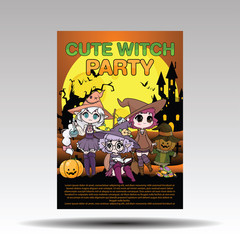 Cute witch Halloween Poster., Halloween content.
